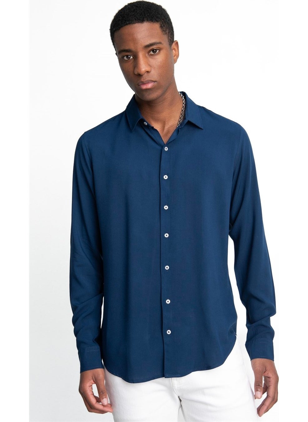 Tudors - Slim Fit Slim Fit Long Sleeve Flowy Viscose Stylish Men's Shirt - 10 - Image 1