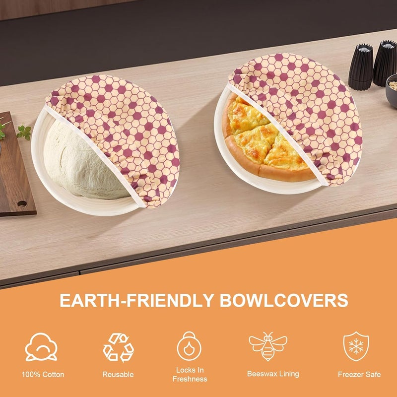 BERBAM Reusable Bowl Covers for Bread Proofing（2 Large）- Cotton Beeswax Bowl Covers Reusable with Elastic Rim, Sourdough Bowl Cover for Food Storage and Food Preservation (10INCH) (honeycomb) - Image 3