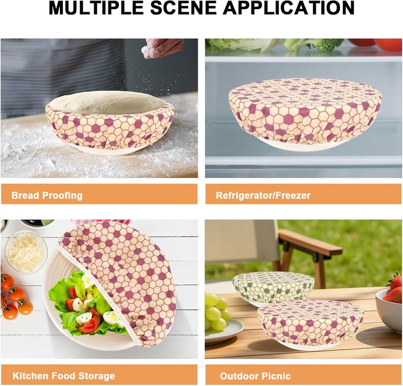 BERBAM Reusable Bowl Covers for Bread Proofing（2 Large）- Cotton Beeswax Bowl Covers Reusable with Elastic Rim, Sourdough Bowl Cover for Food Storage and Food Preservation (10INCH) (honeycomb) - Image 5