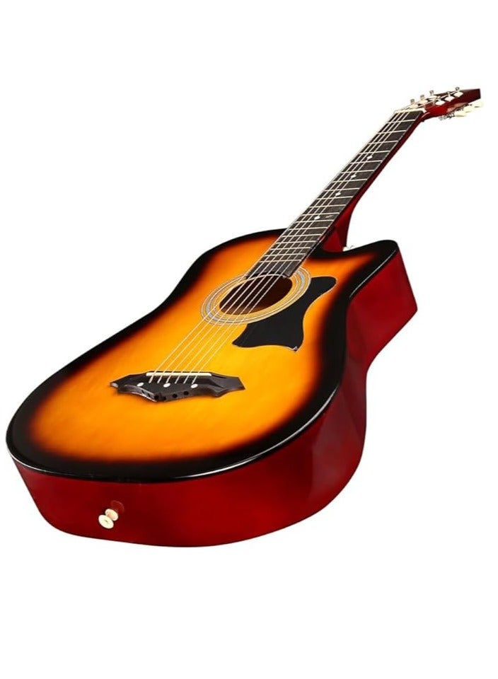 Megarya Megarya Flamingo Series Sunbrust MF38SB Acoustic Guitar Made by Linden Binding and Full Wood Construction with Geared Tuning, Wood Frame and Steel Strings  - Image 1
