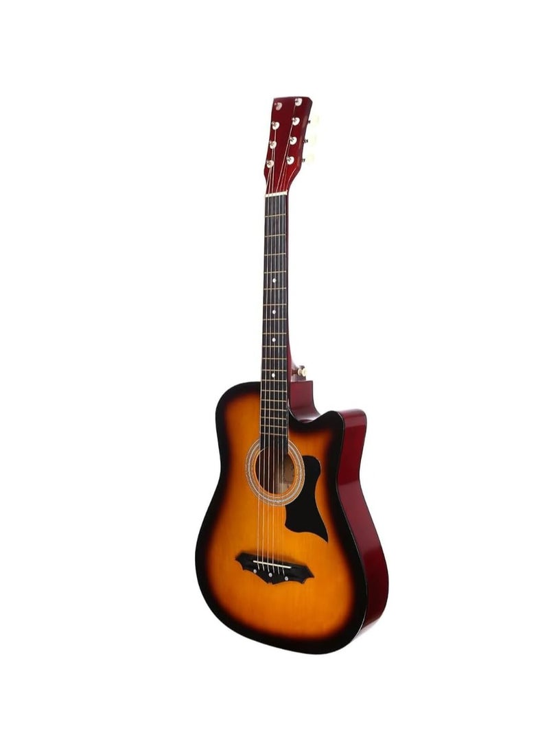 Megarya Megarya Flamingo Series Sunbrust MF38SB Acoustic Guitar Made by Linden Binding and Full Wood Construction with Geared Tuning, Wood Frame and Steel Strings  - Image 2