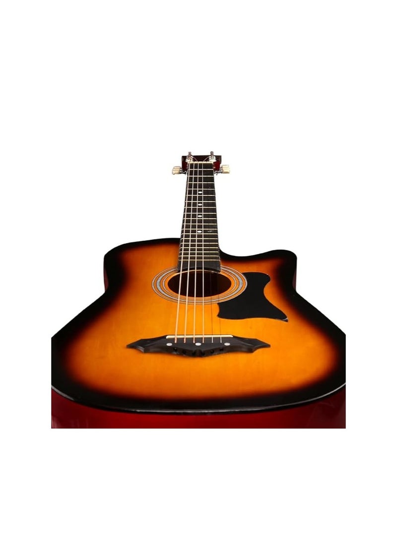 Megarya Megarya Flamingo Series Sunbrust MF38SB Acoustic Guitar Made by Linden Binding and Full Wood Construction with Geared Tuning, Wood Frame and Steel Strings  - Image 5