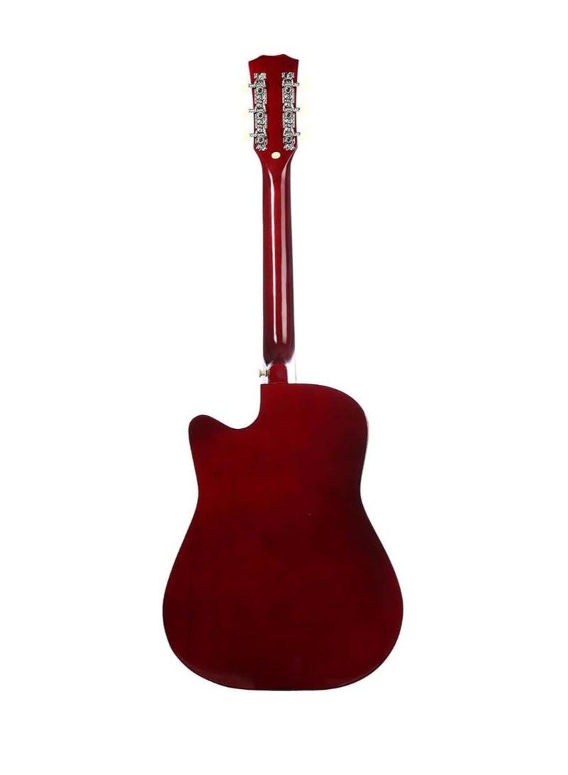Megarya Megarya Flamingo Series Sunbrust MF38SB Acoustic Guitar Made by Linden Binding and Full Wood Construction with Geared Tuning, Wood Frame and Steel Strings  - Image 4