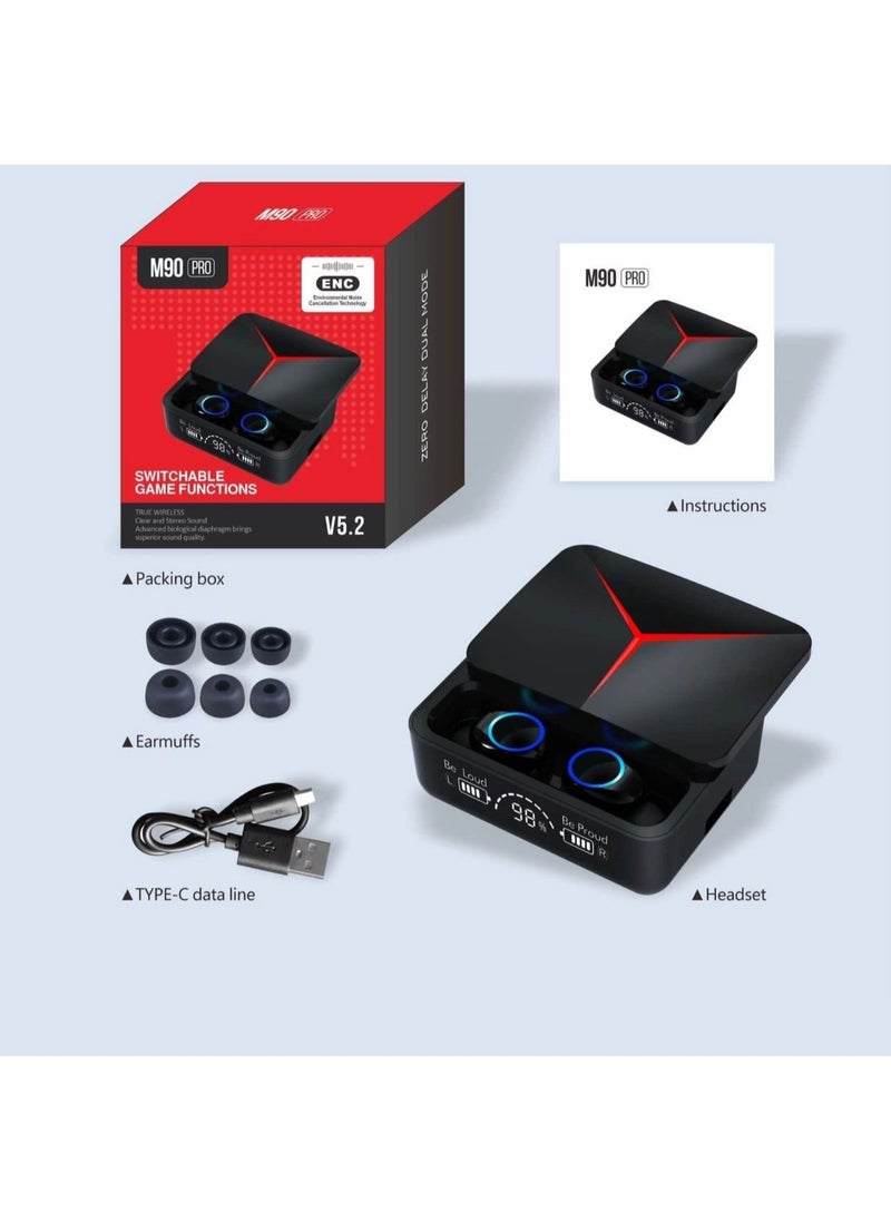 Raxoom - M90 Pro TWS Gaming Earphones Wireless Stereo Earbuds Noise Reduction LED Digital Display Mini Sports Headset - Image 1