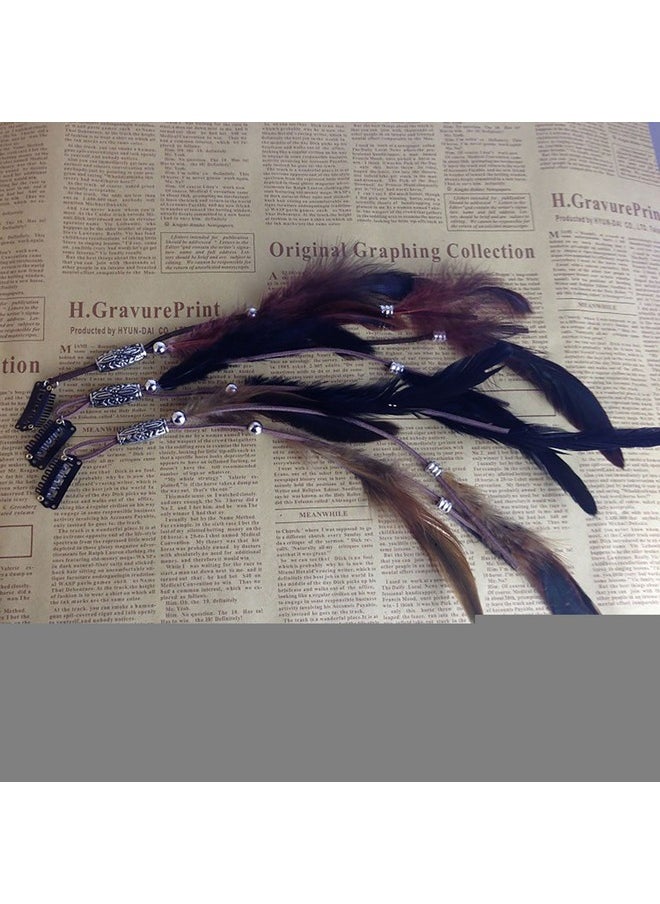 Fodattm Set Of 3 Handmade Boho Hippie Hair Extensions With Feather Clip Comb Headdress Hairpin Diy Accessories For Women Lady  - Image 5