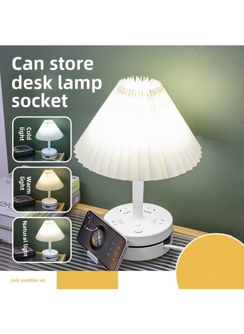 Fengniu Bedroom Eye Protection Desk Lamp With Cable Plug-in Household Office Dormitory Plug-in Board Long Line USB Multi-function Plug-in-Specifications:Fabric White -Total Length: 2.8 M ]