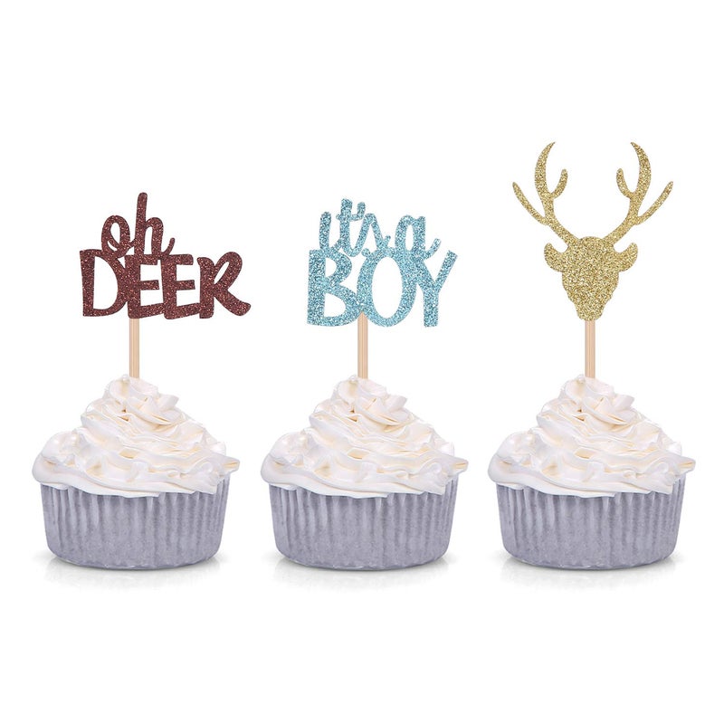 Giuffi Oh Deer Its A Boy Cupcake Toppers for Male Baby Shower Party Decorations 24 Counts - Image 2