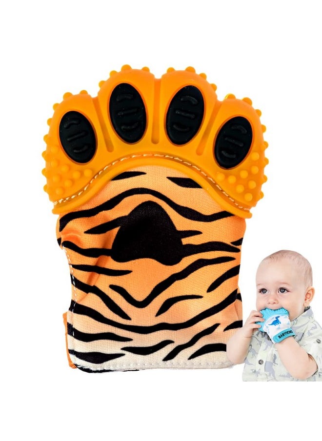 BabyNoms ® Teething Mitten ; The Original Teething Paw ; 1Count ; Safe Silicone Teething Toys Or Teething Ring Provides Selfsoothing Teething Relief ; Tiger Orange Teether  - Image 1
