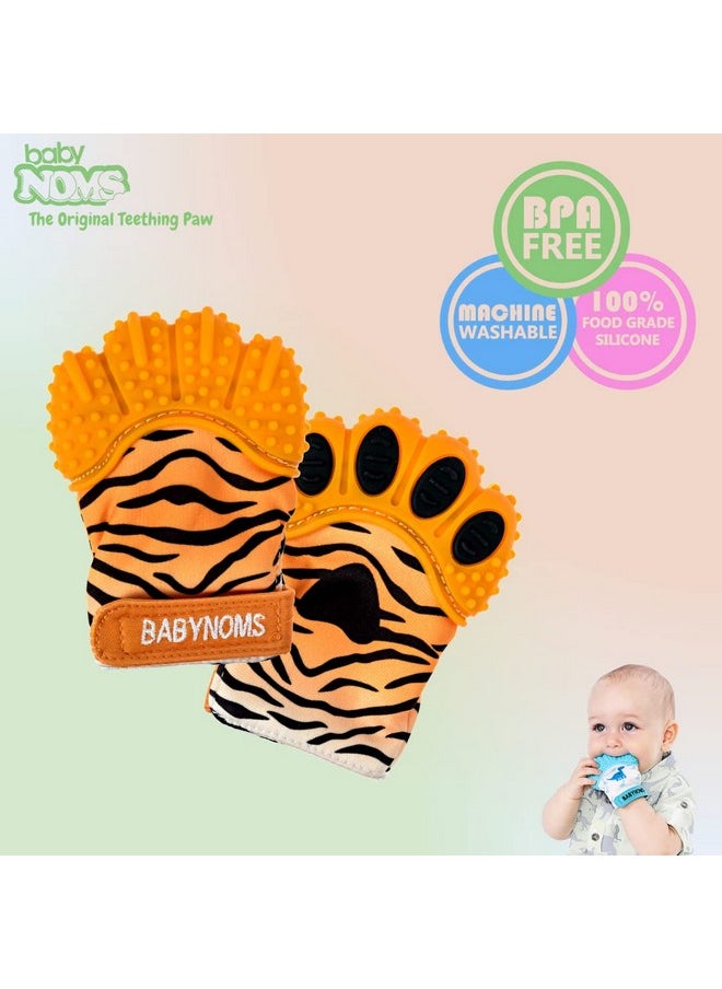 BabyNoms ® Teething Mitten ; The Original Teething Paw ; 1Count ; Safe Silicone Teething Toys Or Teething Ring Provides Selfsoothing Teething Relief ; Tiger Orange Teether  - Image 4