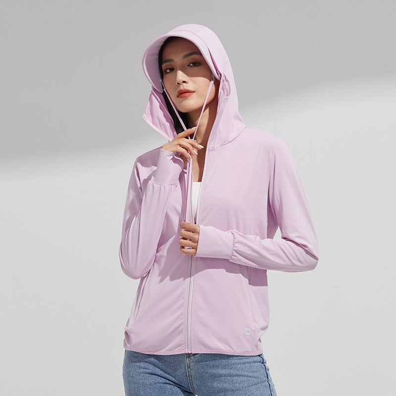 Summer Hooded Sunproof Jacket UPF50+ Ultralight Ice Silk Female-tender pink