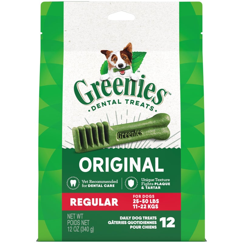 Greenies Veterinarian-Recommended Adult Natural Dental Dog Treats Regular Size, Original Flavor, 12 oz. Pack, 12 Count - Image 1