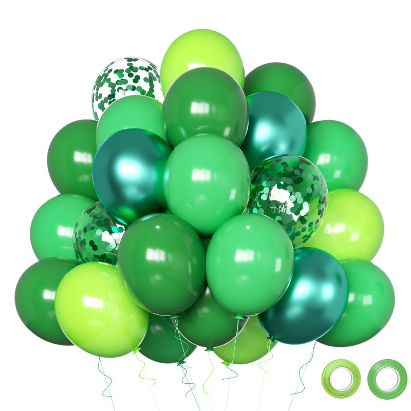 Qmraercu Green Balloons, 50pcs 12 Inch Different Shades Dark Green Balloons Green Latex Party Balloons for Party Decorations Patrick's Day Jungle Forest Themed Decorati - Image 1