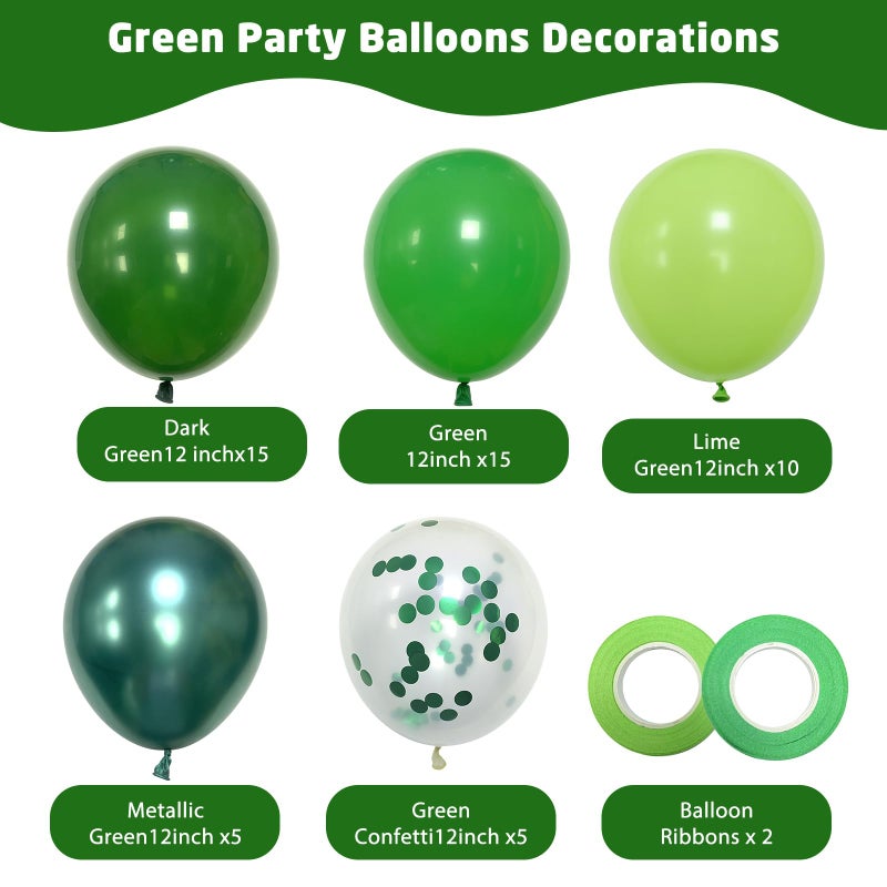 Qmraercu Green Balloons, 50pcs 12 Inch Different Shades Dark Green Balloons Green Latex Party Balloons for Party Decorations Patrick's Day Jungle Forest Themed Decorati - Image 2