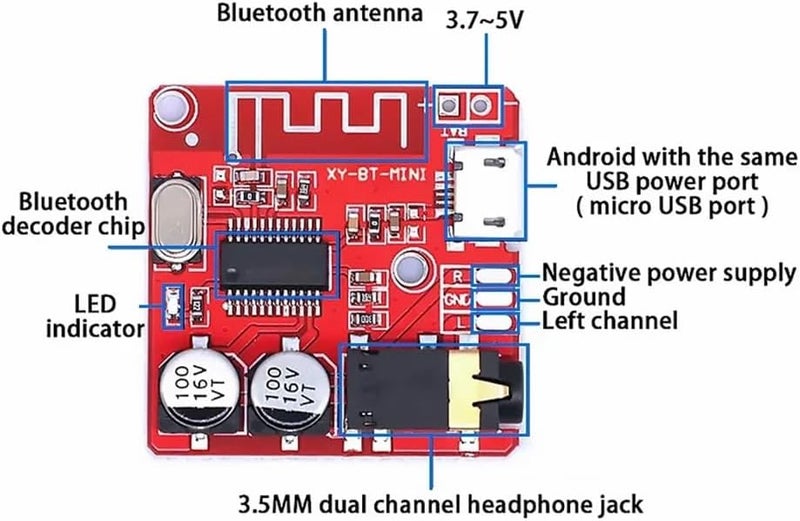 20 Bluetooth audio receiving board MP3 lossless decoding board, wireless stereo music module (3.7-5 V) Micro - Image 5