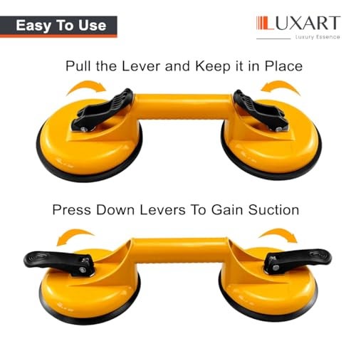 LUXART 2 Pcs Heavy Duty Glass Vaccum Suction Cups with Aluminum Handle & 8mm Extra Thick Rubber Pad – Non Slip Rubber Grip Glass Lifter Tool for Lifting Glass, Tiles, Marble, Metal, Dent Puller - Image 3