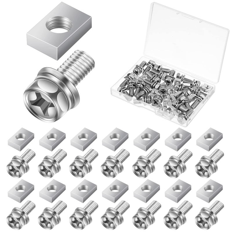 طقم صمولة بطارية دراجة نارية 48 قطعة براغي وصواميل مربعة M6 x 16mm لبطاريات الدراجات النارية، براغي وصواميل بطارية من الفولاذ المقاوم للصدأ لقطع غيار الدراجات النارية ATV الدراجة السكوتر.