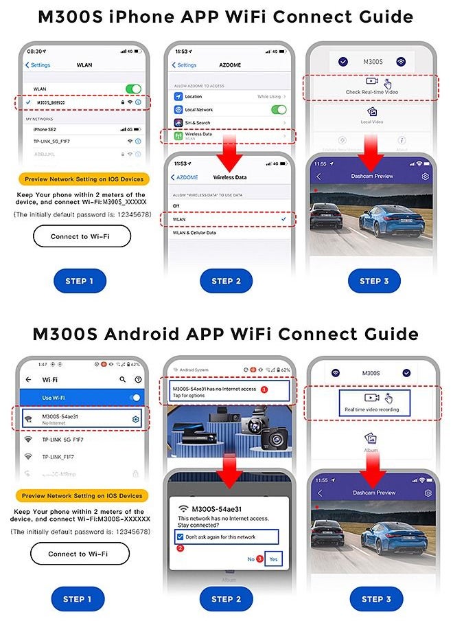 أزدوم - كاميرا داش - 4K أمامية وخلفية بدقة 1080 بكسل - مدمجة بشبكة WiFi و GPS والتحكم الصوتي - كاميرا سيارة مع رؤية ليلية وشاشة لركن السيارة - Image 1