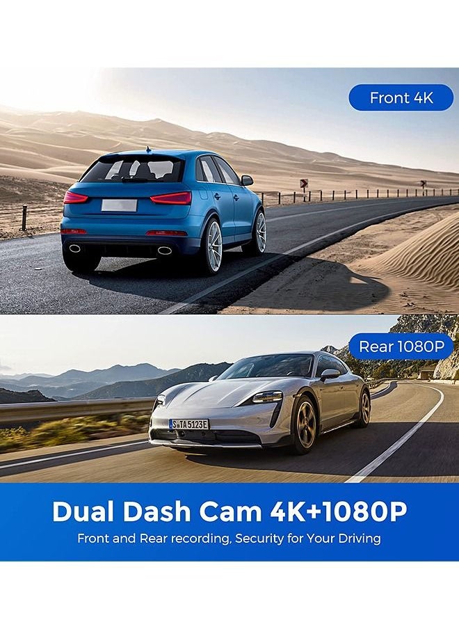 أزدوم - كاميرا داش - 4K أمامية وخلفية بدقة 1080 بكسل - مدمجة بشبكة WiFi و GPS والتحكم الصوتي - كاميرا سيارة مع رؤية ليلية وشاشة لركن السيارة - Image 1
