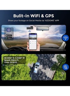 AZDOME Dash Cam - 4K Front and 1080P Rear - Built in WiFi, GPS, Voice Control - Car Camera with Night Vision and Parking Monitor  - Image 3