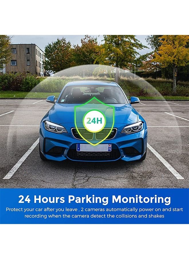 أزدوم - كاميرا داش - 4K أمامية وخلفية بدقة 1080 بكسل - مدمجة بشبكة WiFi و GPS والتحكم الصوتي - كاميرا سيارة مع رؤية ليلية وشاشة لركن السيارة - Image 1
