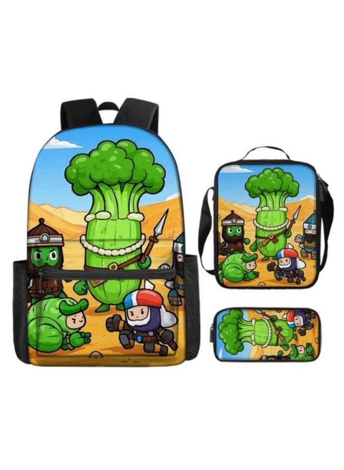 Cartoon three-piece schoolbag with zipper - 454  - Image 2