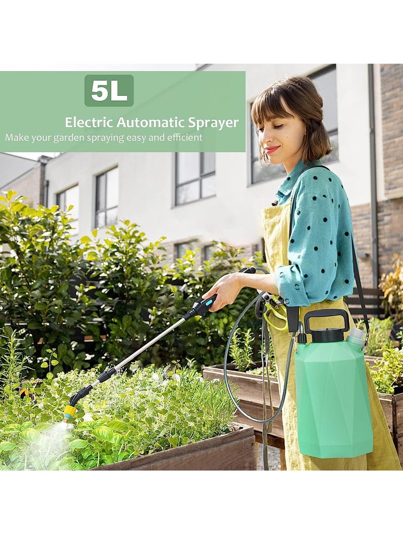 Excefore Battery Powered Sprayer 1.35Gallon/5L, Electric Garden Sprayer with USB Rechargeable Handle, Sprayer with 3 Mist Nozzles, Telescopic Wand, and Shoulder Strap for Lawn and Garden  - Image 2