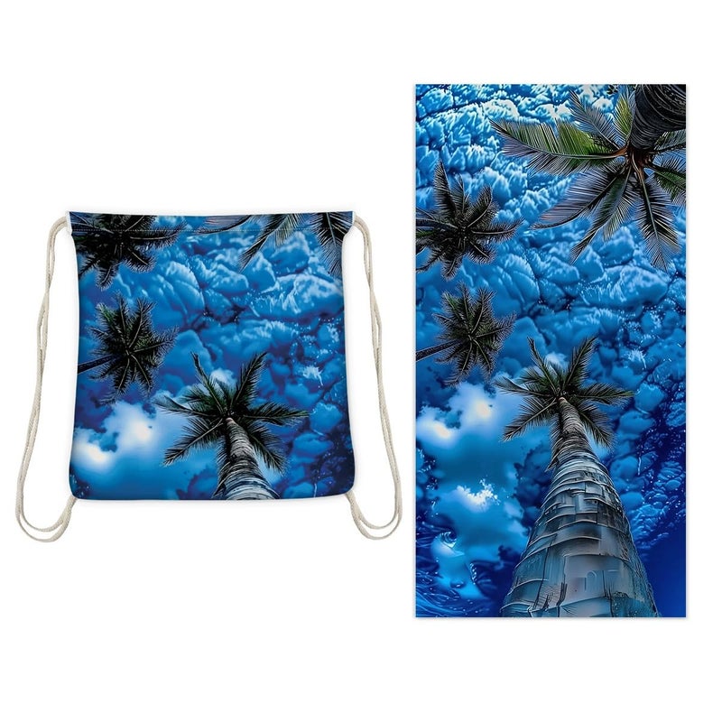 HOMETIC HOMETIC Beach Towel Backpack 2 in 1 Folding Custom Printing Convertible Beach Towels Tote Bag Quick Dry Microfiber Sand Free Lightweight Large Swimming Towel (Blue Palm Tree, 140 x 70 cm)  - Image 1