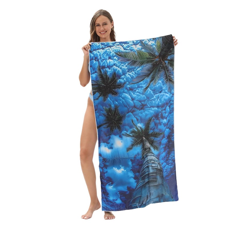 HOMETIC HOMETIC Beach Towel Backpack 2 in 1 Folding Custom Printing Convertible Beach Towels Tote Bag Quick Dry Microfiber Sand Free Lightweight Large Swimming Towel (Blue Palm Tree, 140 x 70 cm)  - Image 3