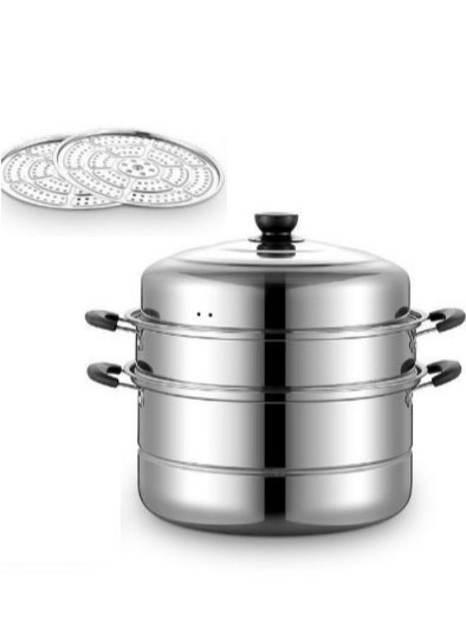 Monda 3 Layer Stainless Steel Steamer Pot – 30cm Multi-Tier Cooking Pot, Induction Gas Compatible Grill Stove, Dishwasher Safe, Heat Resistant with Durable & Comfortable Handles Silver - Image 5
