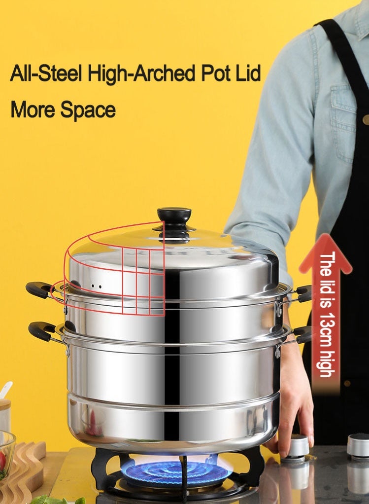 Monda 3 Layer Stainless Steel Steamer Pot – 30cm Multi-Tier Cooking Pot, Induction Gas Compatible Grill Stove, Dishwasher Safe, Heat Resistant with Durable & Comfortable Handles Silver - Image 4