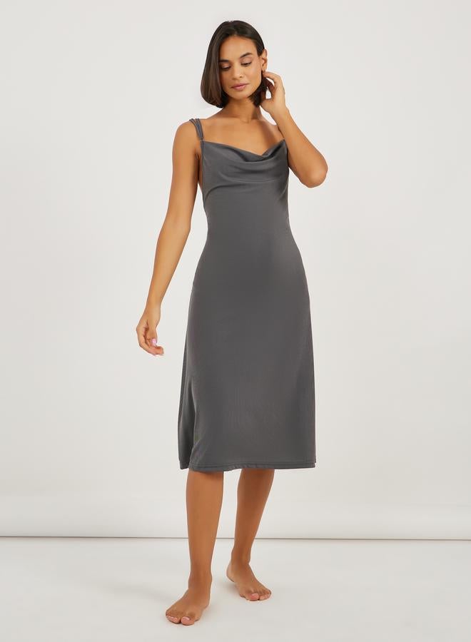 Styli Lace Butterfly Back Detail Ribbed Slip Dress  - Image 2