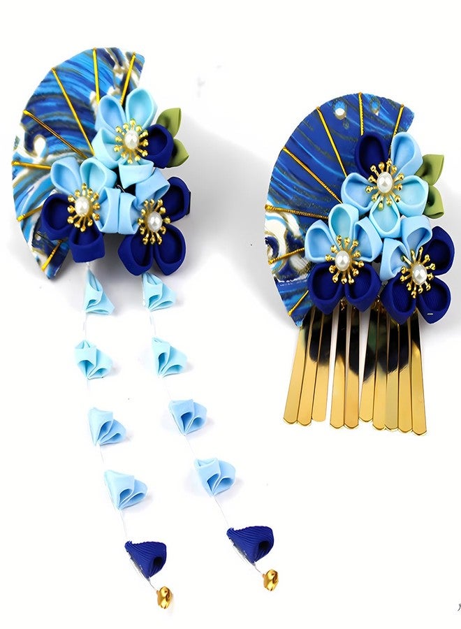 CAMDOM 2Pcs Womens Japanese Kimono Flower Hair Clips Tassel Hair Hairpins Traditional Kanzashi Hair Accessories Set - Image 1