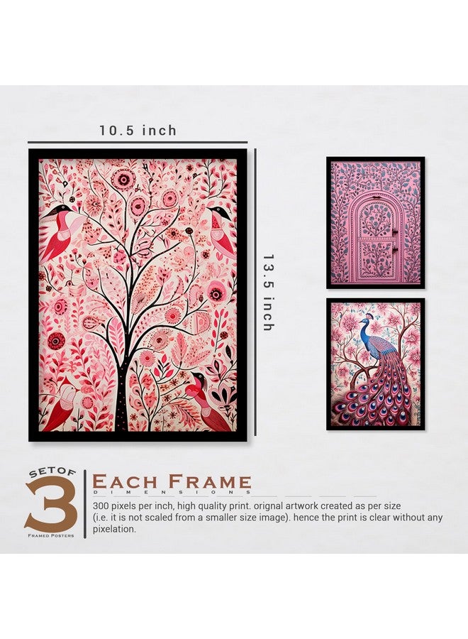 ARTELLY Madhubani Wall Painting For Living Room Bedroom Frames For Wall Decor - Painting for Wall Decoration - Traditional Framed Wall Art (Set of 3) (Medium, ART 6) - Image 2