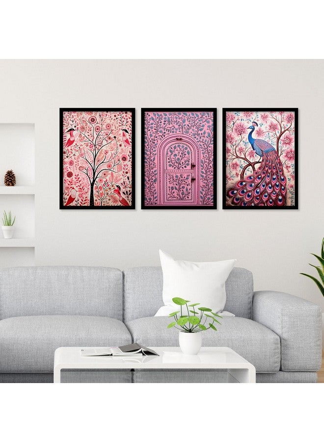 ARTELLY Madhubani Wall Painting For Living Room Bedroom Frames For Wall Decor - Painting for Wall Decoration - Traditional Framed Wall Art (Set of 3) (Medium, ART 6) - Image 3