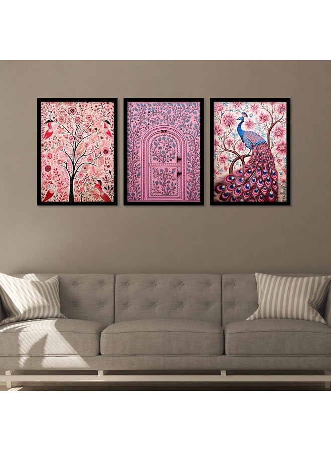 ARTELLY Madhubani Wall Painting For Living Room Bedroom Frames For Wall Decor - Painting for Wall Decoration - Traditional Framed Wall Art (Set of 3) (Medium, ART 6) - Image 5