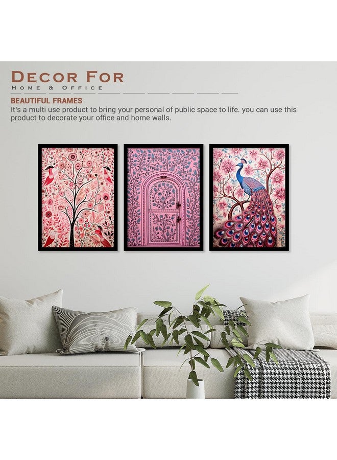 ARTELLY Madhubani Wall Painting For Living Room Bedroom Frames For Wall Decor - Painting for Wall Decoration - Traditional Framed Wall Art (Set of 3) (Medium, ART 6) - Image 4