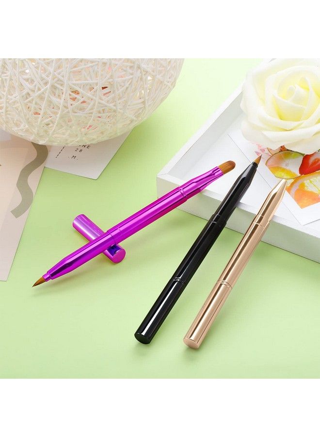 TOODOO Dual End Lip Brush Concealer Brushes 3 Pieces Retractable Lipstick Eyeshadow Foundation Makeup Brush Tool Applicators Set(Gold Purple Bright Pink) - Image 5