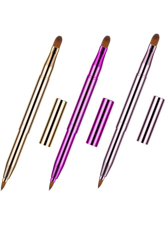 TOODOO Dual End Lip Brush Concealer Brushes 3 Pieces Retractable Lipstick Eyeshadow Foundation Makeup Brush Tool Applicators Set(Gold Purple Bright Pink) - Image 2