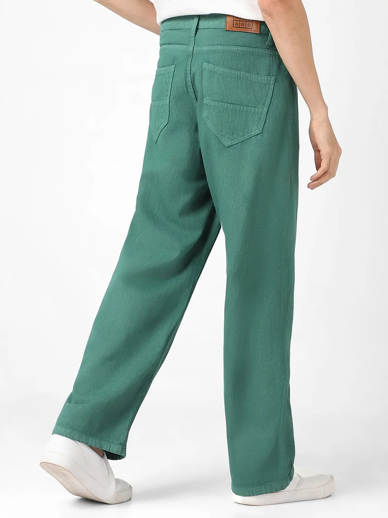 Urbano Fashion  Urbano Fashion Men's Dark Green Loose Baggy Fit Washed Jeans Non-Stretchable  | Best Price UAE