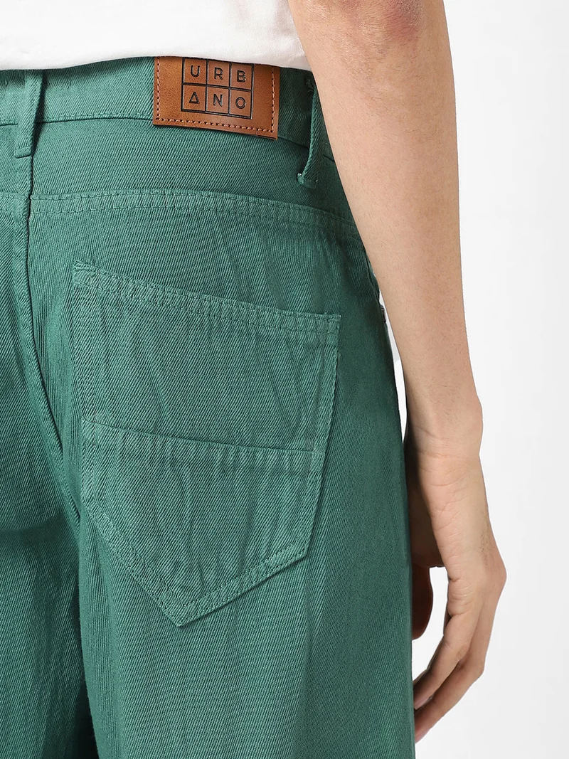 Urbano Fashion  Urbano Fashion Men's Dark Green Loose Baggy Fit Washed Jeans Non-Stretchable  | Best Price UAE