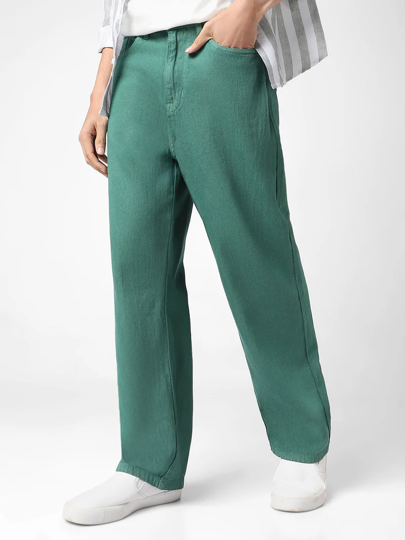 Urbano Fashion Men's Dark Green Loose Baggy Fit Washed Jeans Non-Stretchable