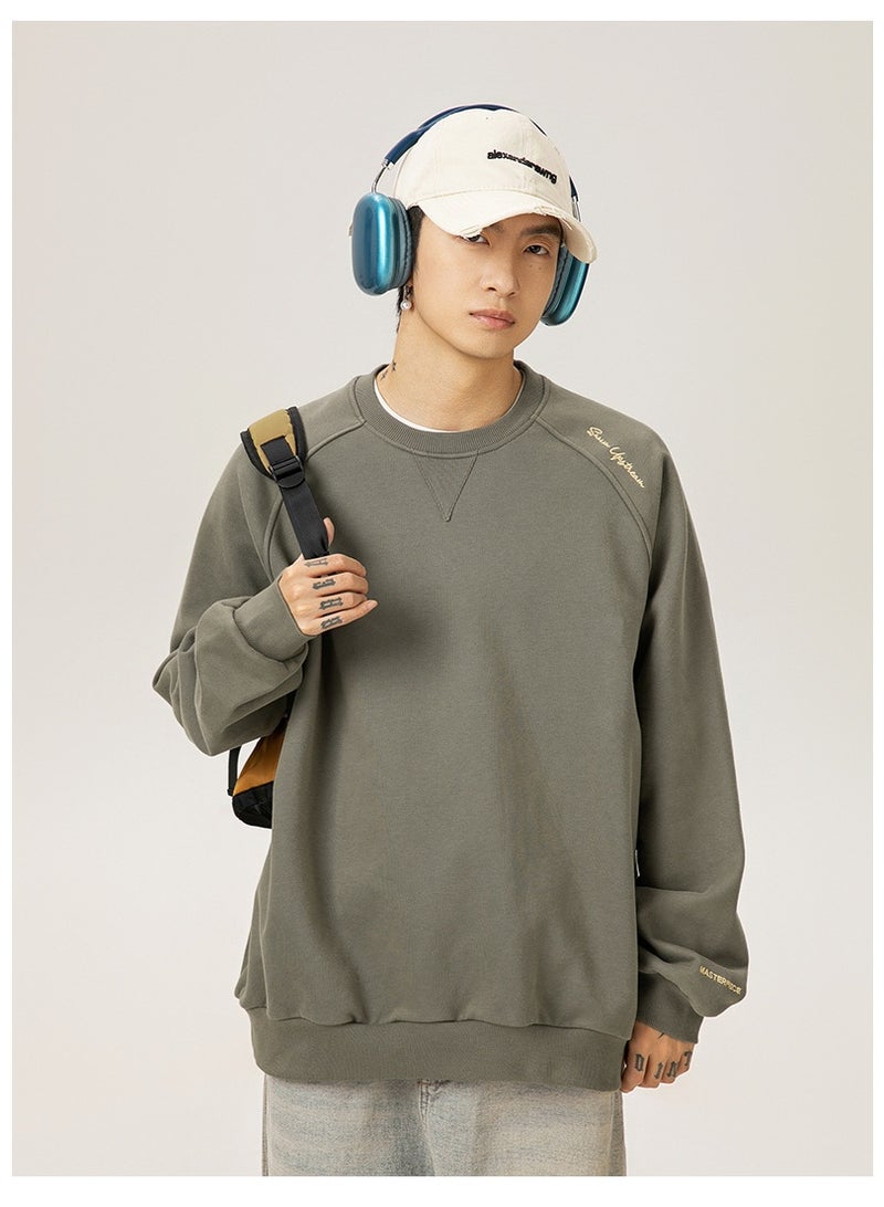 NIBEMINENT Structural Splicing Round Neck Sweatshirt Men's American Letter Embroidery Raglan Sleeve Hoodie Loose Jacket Casual - Image 2