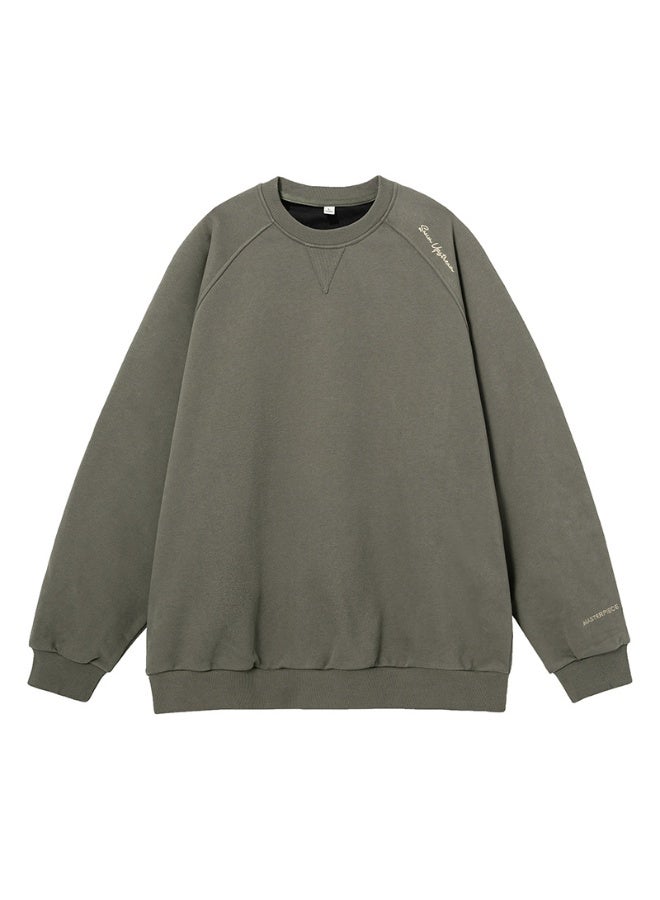 NIBEMINENT Structural Splicing Round Neck Sweatshirt Men's American Letter Embroidery Raglan Sleeve Hoodie Loose Jacket Casual - Image 1