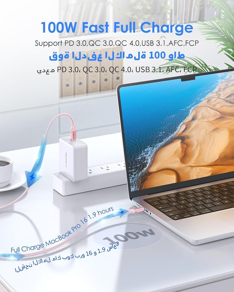 Lention USB C 3.1 Gen 2 Cable, 100W Charging, 10Gbps Data, 4K@60Hz HDMI Braided Cord Compatible 2025-2016 MacBook Pro, New iPad Pro/Air/iPhone 17/16/15, Surface, Samsung S25/S24/S23 (Rose Gold) - Image 2