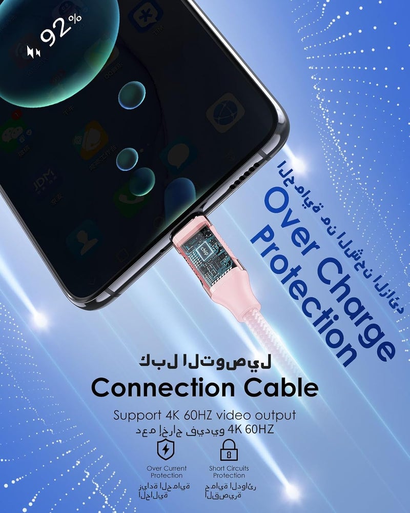 Lention USB C 3.1 Gen 2 Cable, 100W Charging, 10Gbps Data, 4K@60Hz HDMI Braided Cord Compatible 2025-2016 MacBook Pro, New iPad Pro/Air/iPhone 17/16/15, Surface, Samsung S25/S24/S23 (Rose Gold) - Image 3