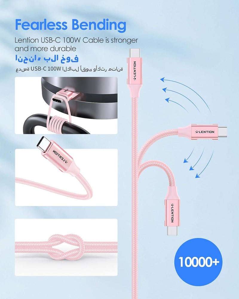 Lention USB C 3.1 Gen 2 Cable, 100W Charging, 10Gbps Data, 4K@60Hz HDMI Braided Cord Compatible 2025-2016 MacBook Pro, New iPad Pro/Air/iPhone 17/16/15, Surface, Samsung S25/S24/S23 (Rose Gold) - Image 5