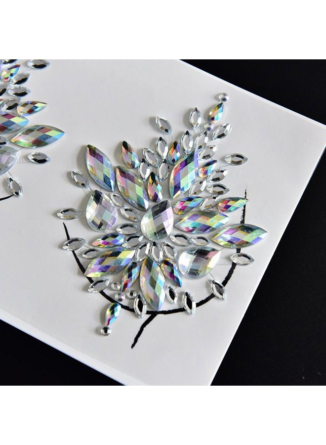 MANGOIT Breast Jewels Tattoo Rhinestone Chest Sticker Temporary Tattoo Glitter Breast Body Gems Tattoo Sticker Body Art Decor Jewel Paste for Festival Makeup(3 Sets) - Image 3