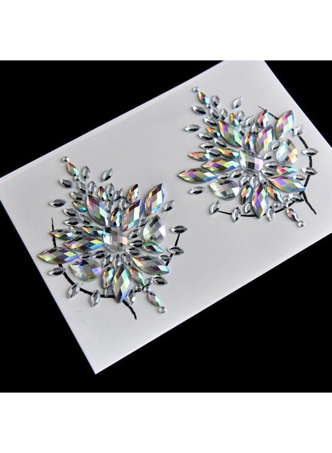 MANGOIT Breast Jewels Tattoo Rhinestone Chest Sticker Temporary Tattoo Glitter Breast Body Gems Tattoo Sticker Body Art Decor Jewel Paste for Festival Makeup(3 Sets) - Image 2