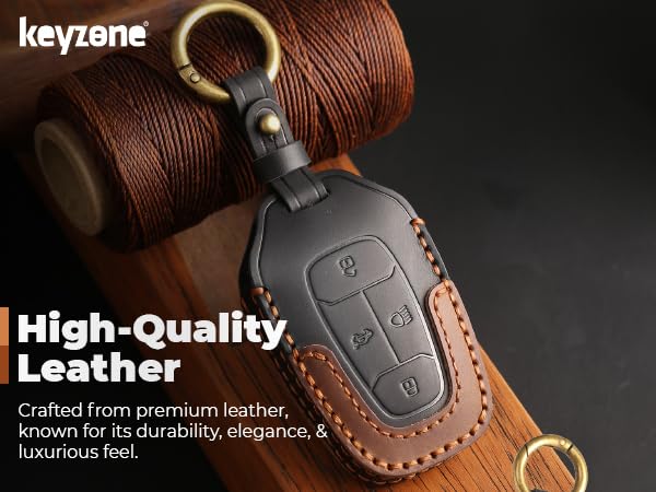 Keyzone Dual Leather Key Cover for Tata Nexon, Harrier, Safari, Altroz, Punch, Tigor 4 Button Smart Key (Black-Brown) - Image 4
