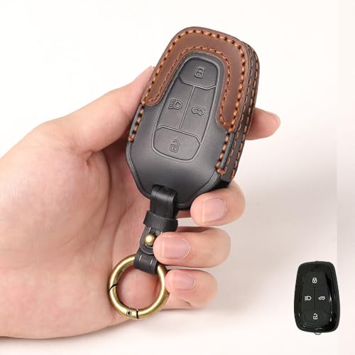 Keyzone Dual Leather Key Cover for Tata Nexon, Harrier, Safari, Altroz, Punch, Tigor 4 Button Smart Key (Black-Brown) - Image 1